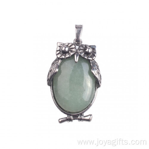 European Fashion Green Aventurine 18X25MM Cabochon Alloy Owl Pendant Necklace